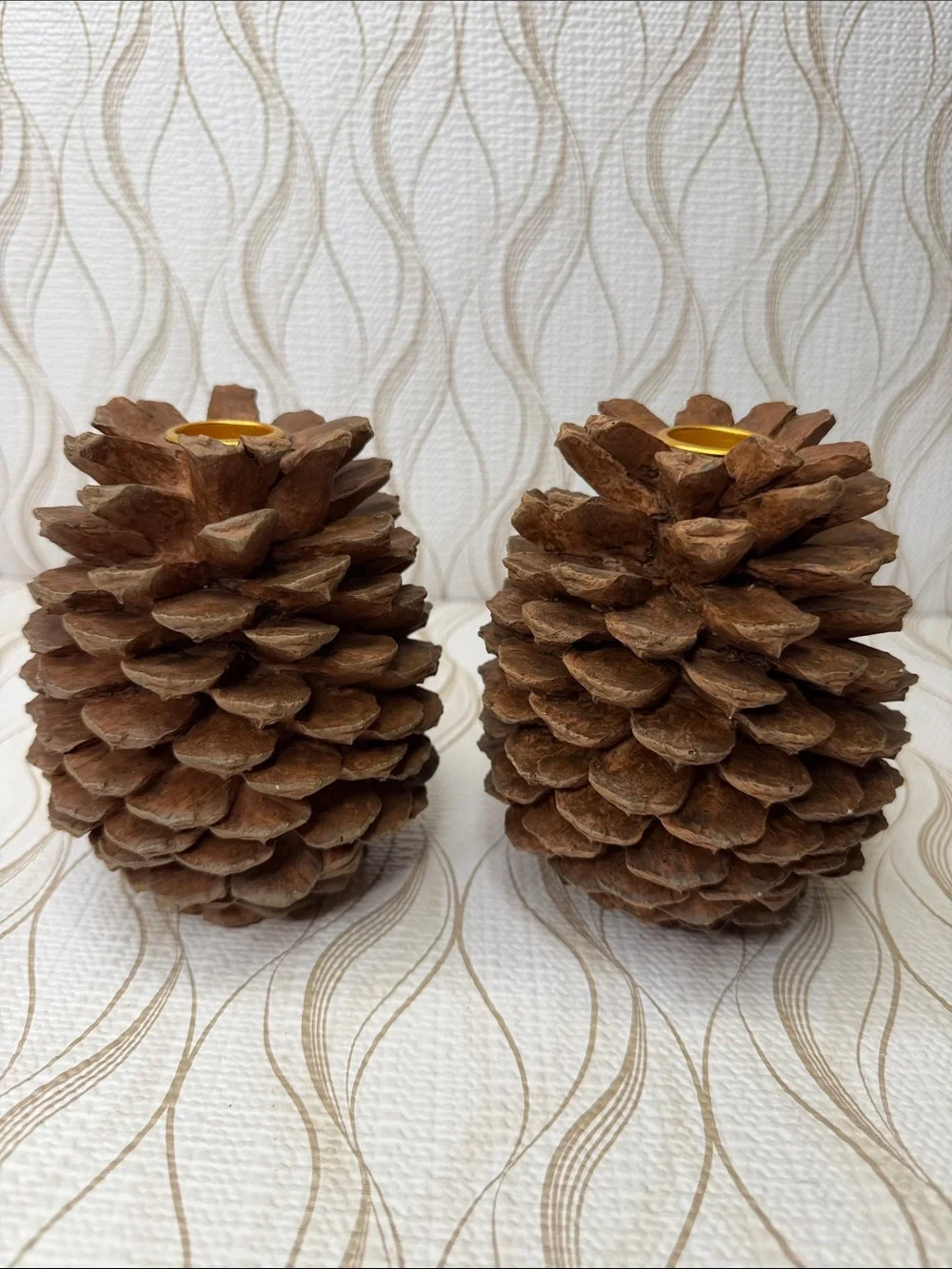 Brown Pinecone Candle Holders - Set of 2